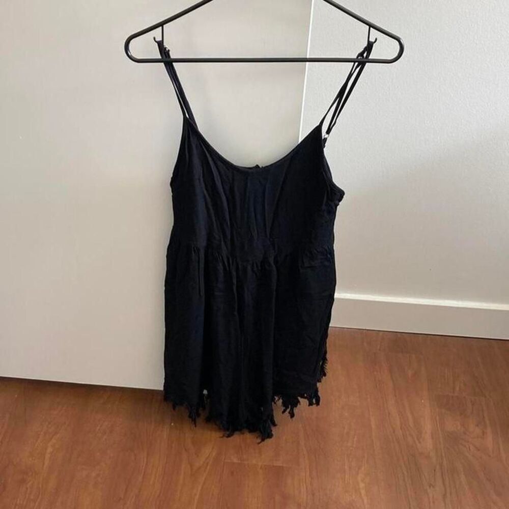UNIF Black Fringe Romper Edgy Festival Style One Piece Sleeveless - Picture 2 of 4